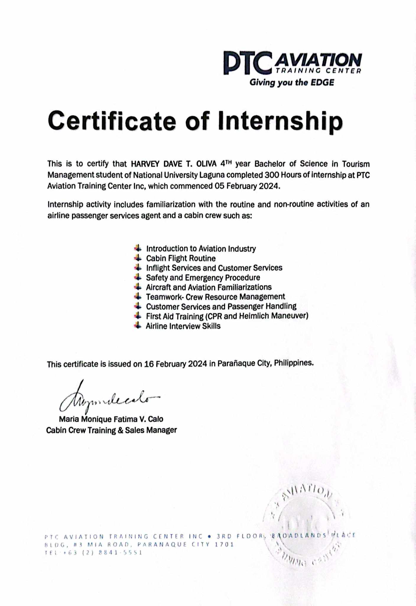 Internship and Training