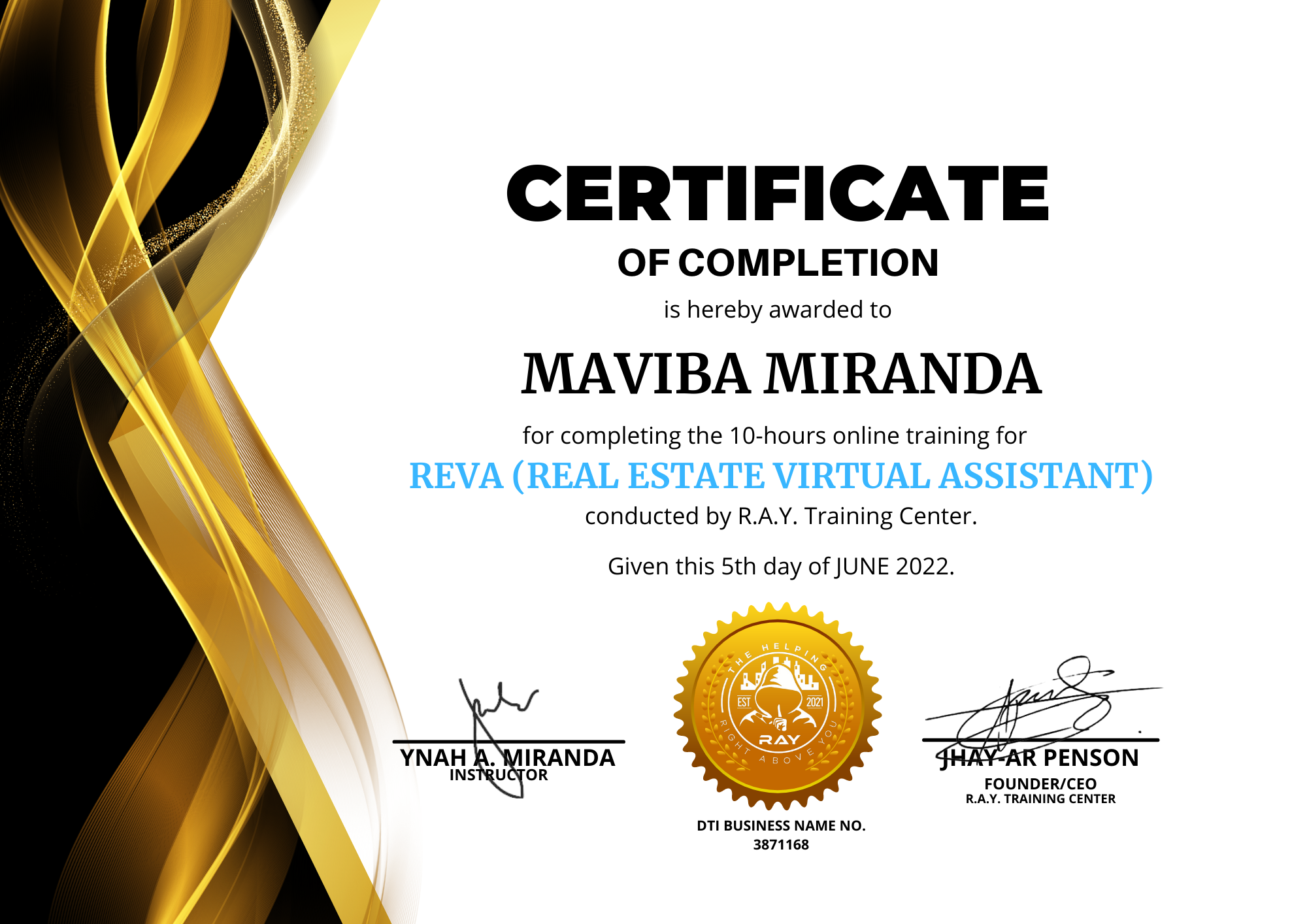 REVA Certificate