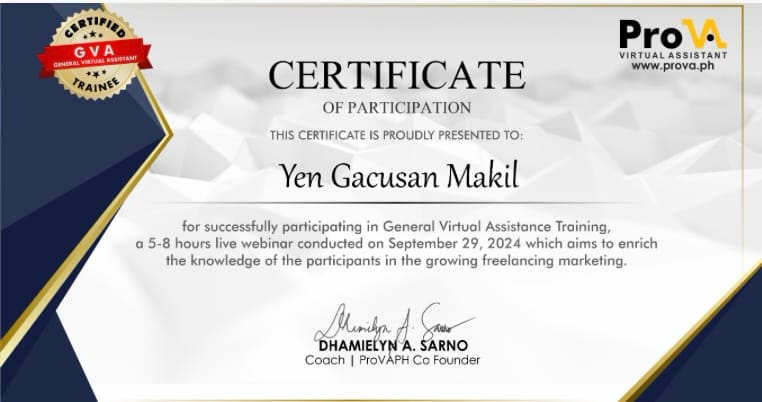 Certificate of General Virtual Assistant