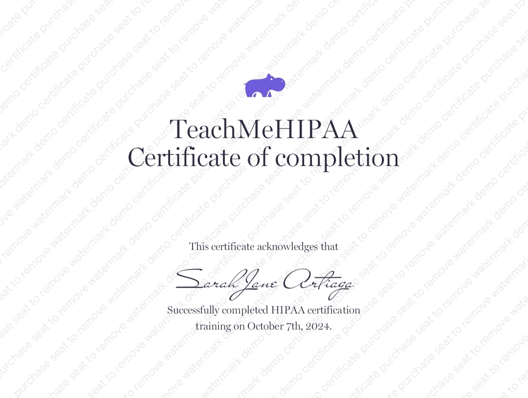 HIPAA Certificate