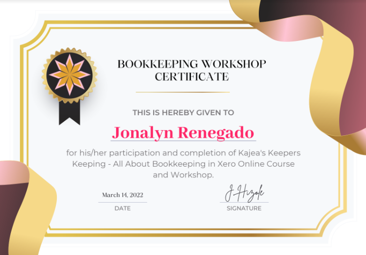 Bookkeeping Workshop Certificate