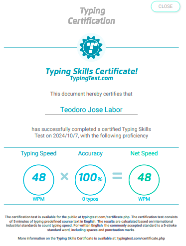 Typing Skills Certificate