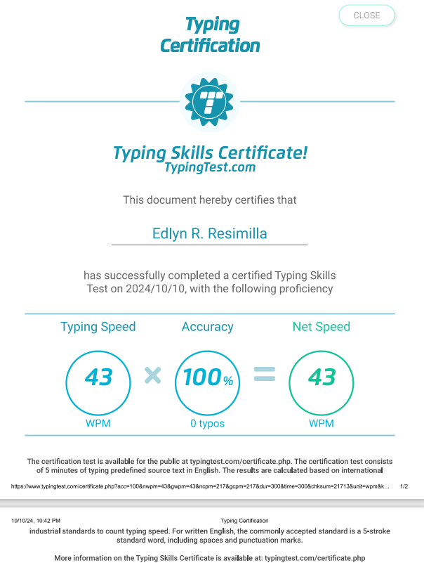 Typing Skills Certificate