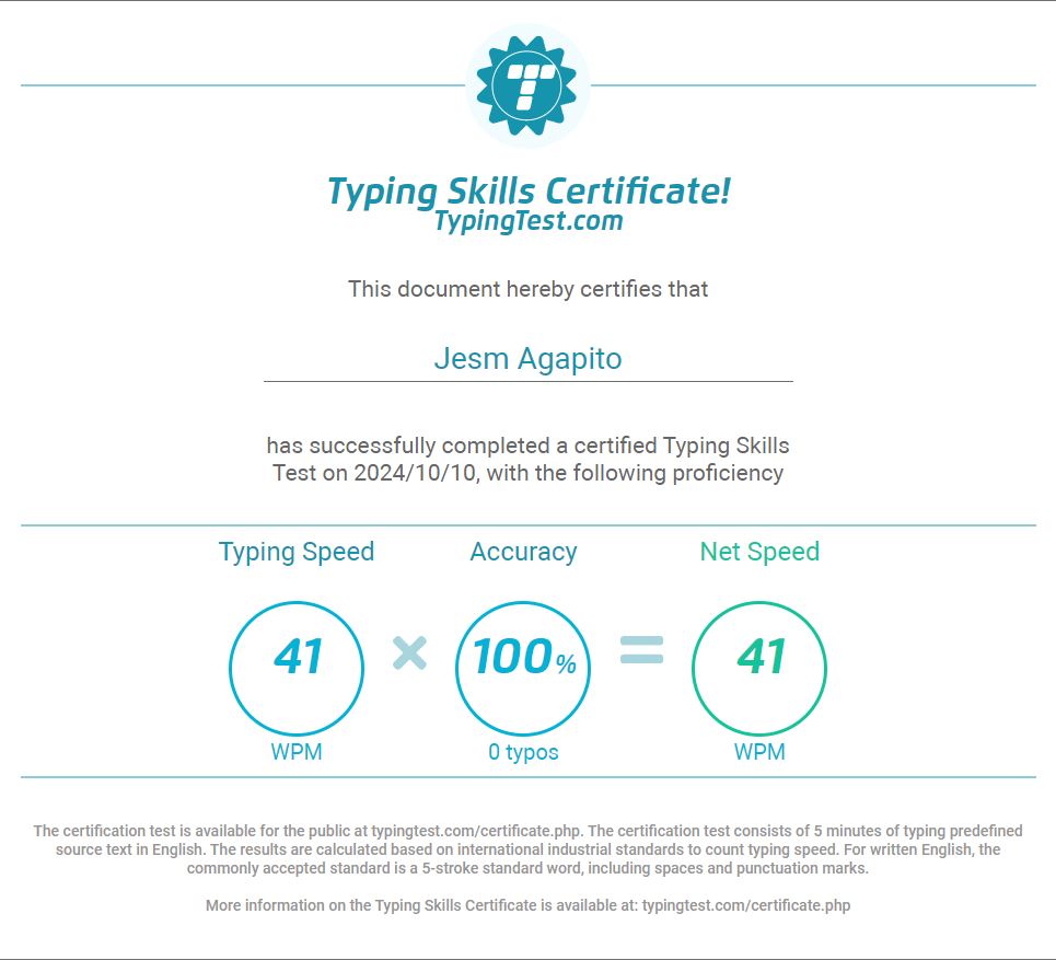 Typing Skills Certificate