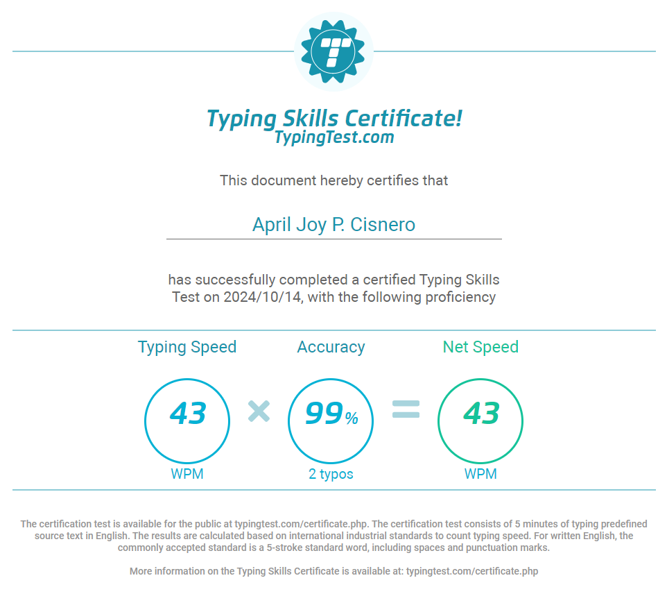 Typing Test Certificate