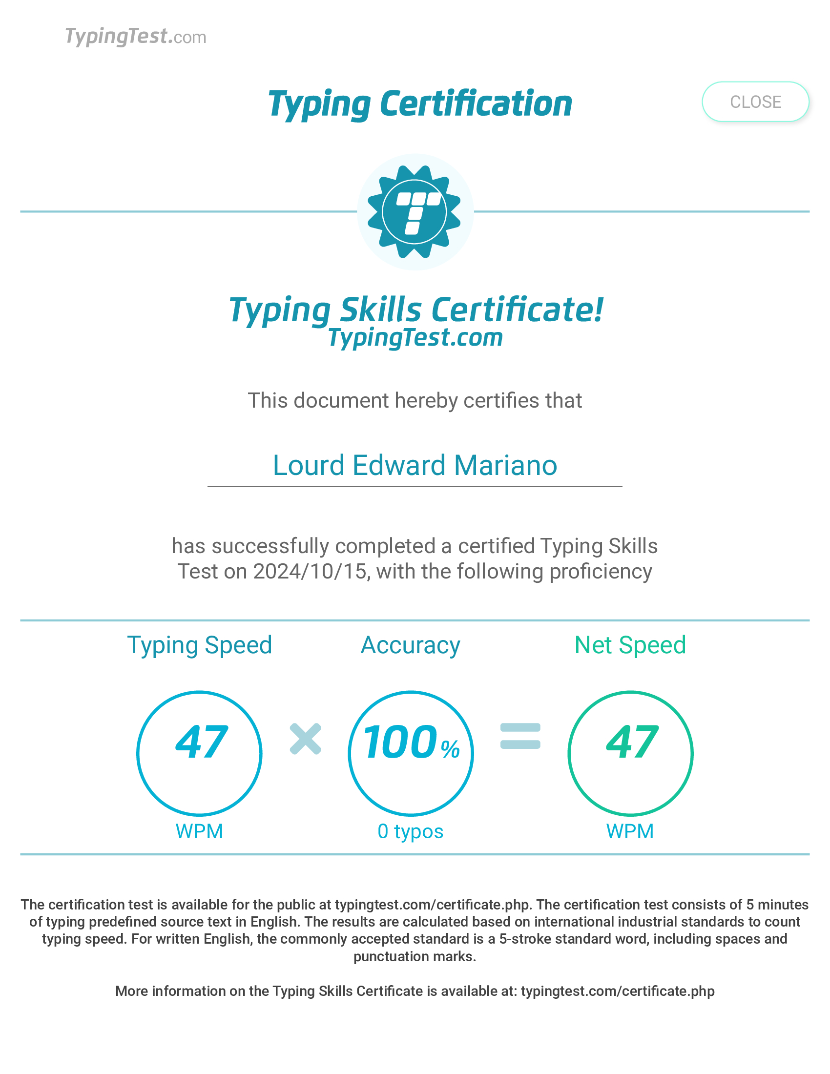 Typing Certification