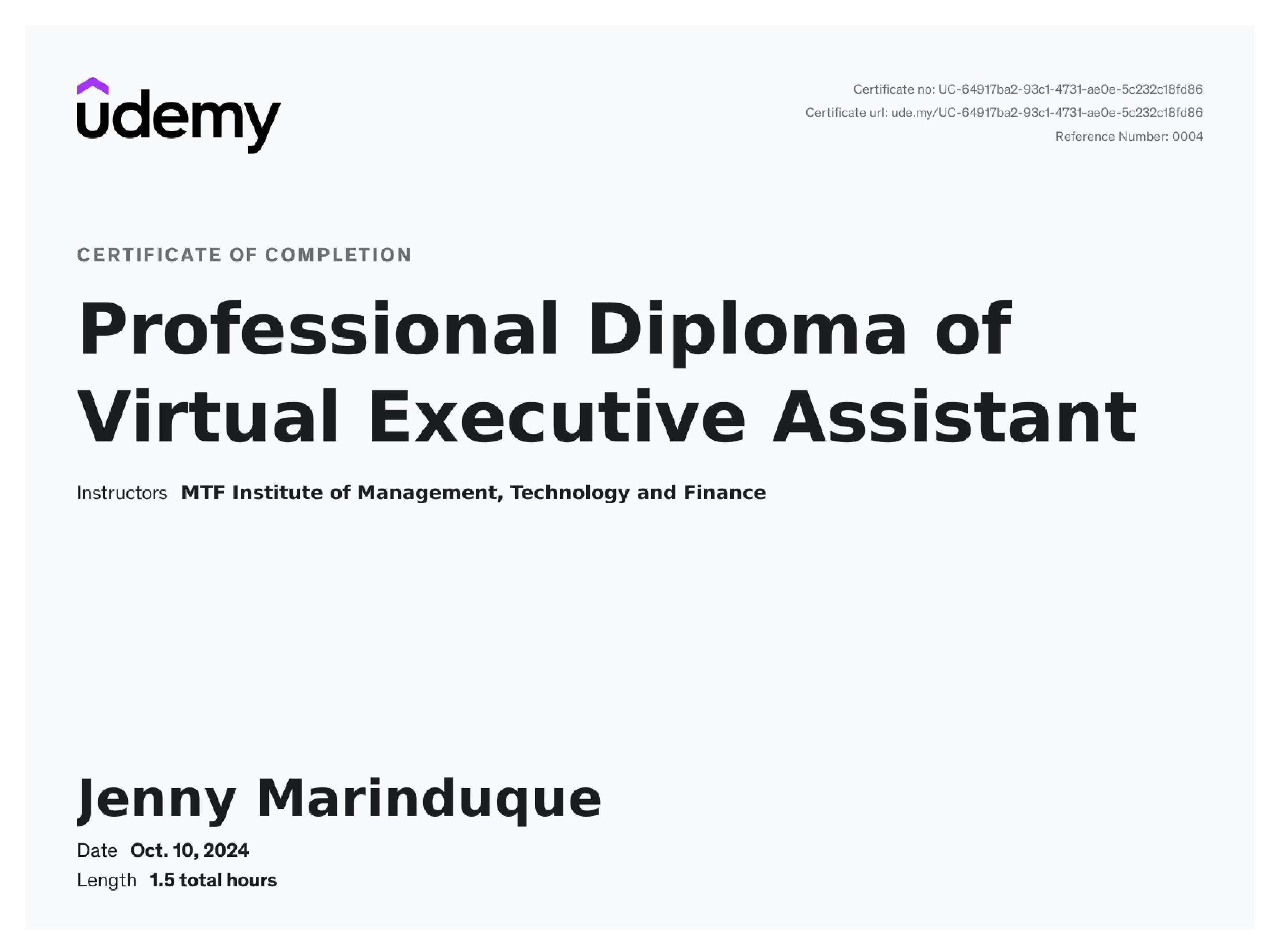 Professional Diploma of Virtual Executive Assistant