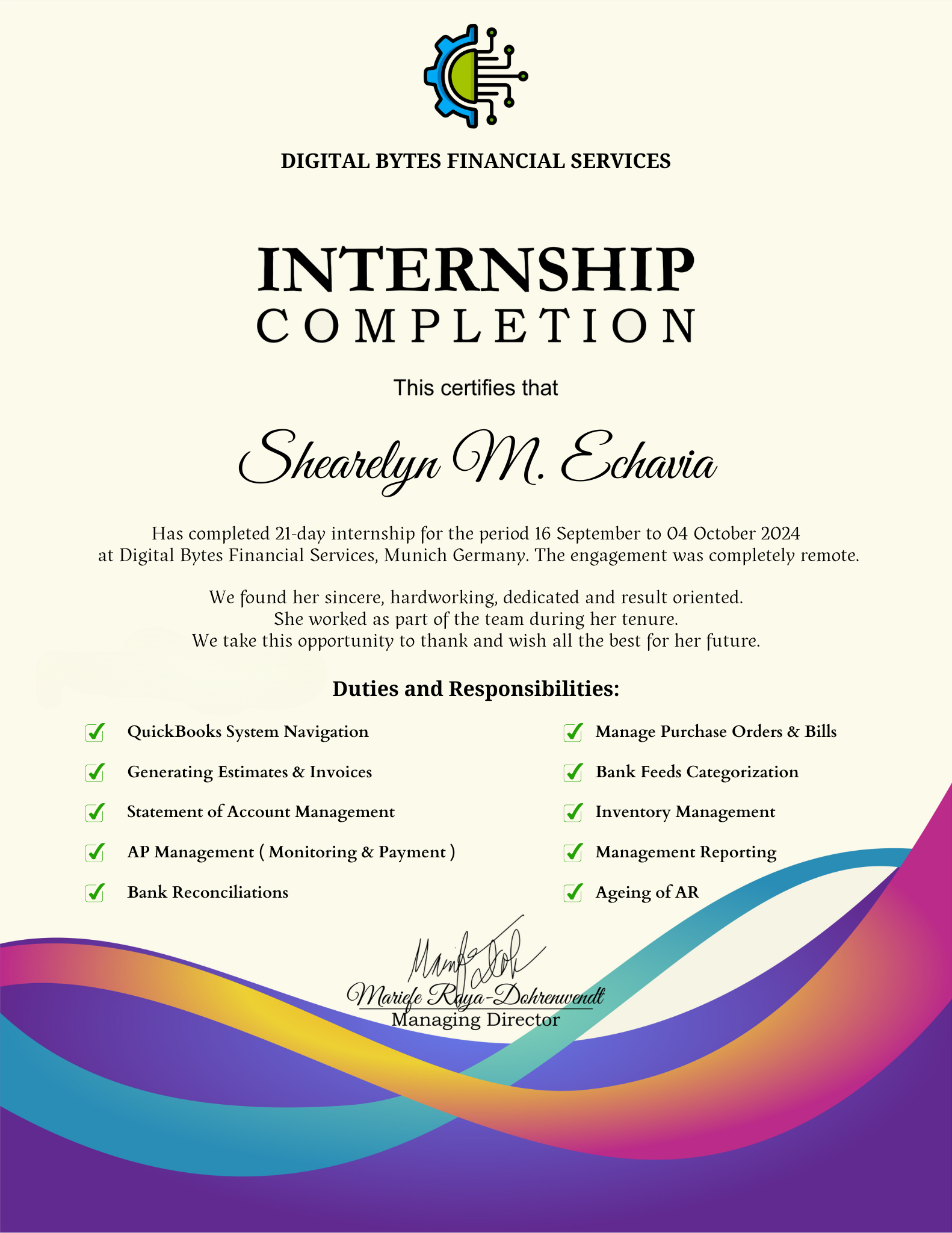 Completion for Bookkeeping Internship