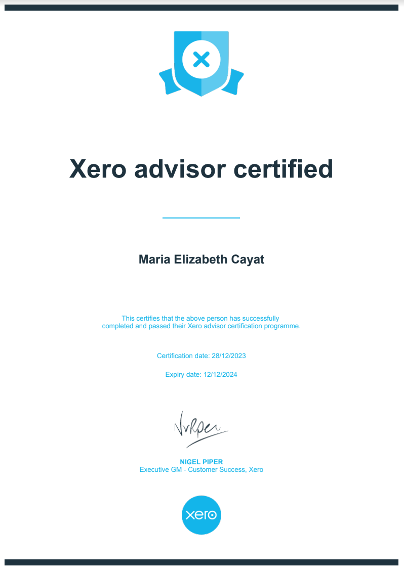 Xero Certificate