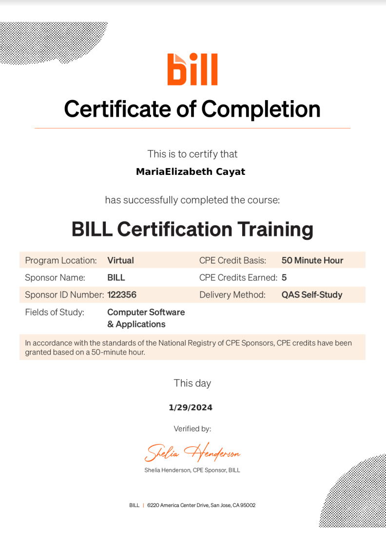 Certificate of Completion