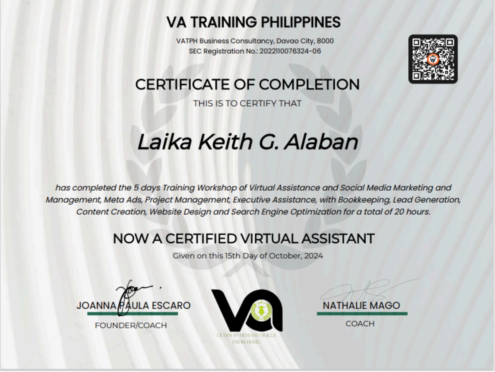 Virtual Assistant - Training Certificate