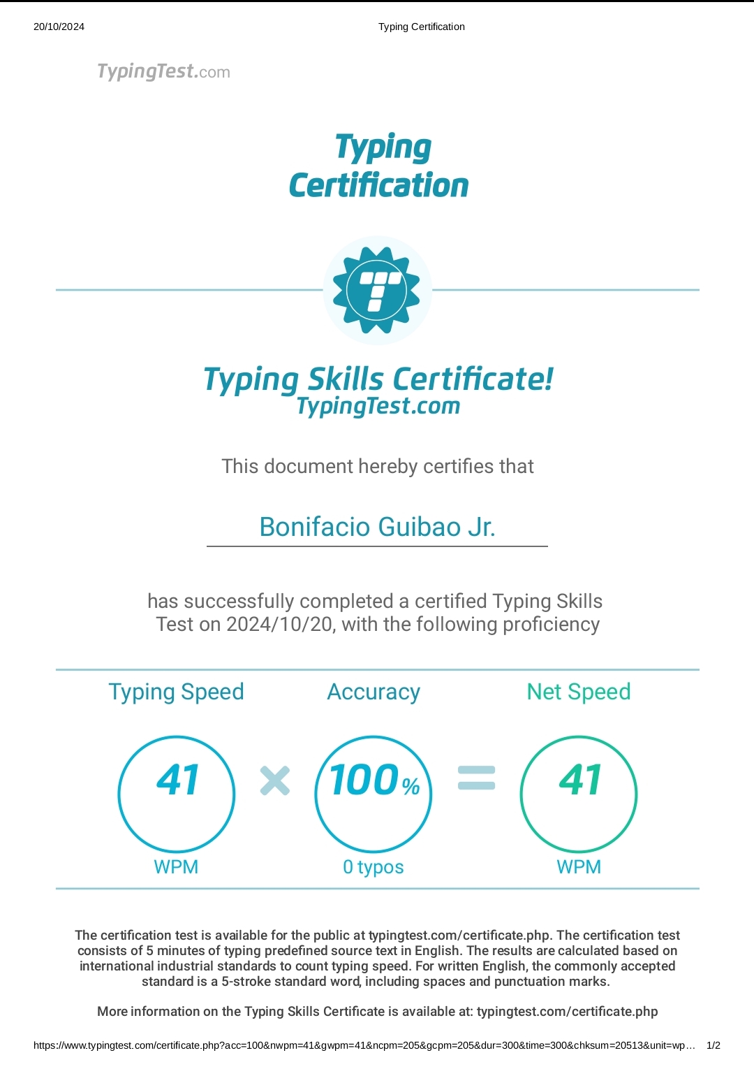 Typing Test Certification