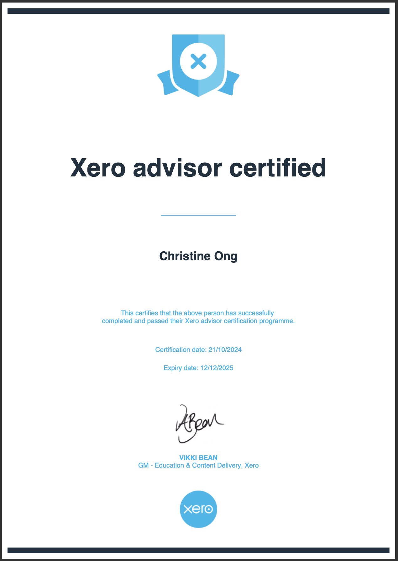 XERO Advisor Certificate