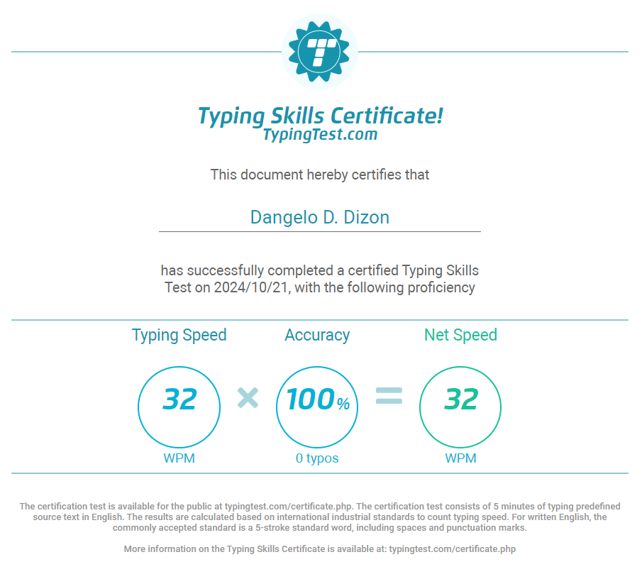 Typing Test Certificate