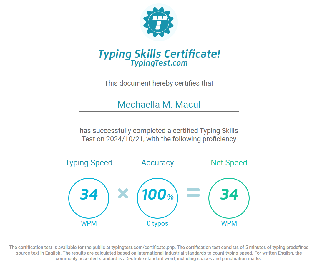 Typing Skills Certificate