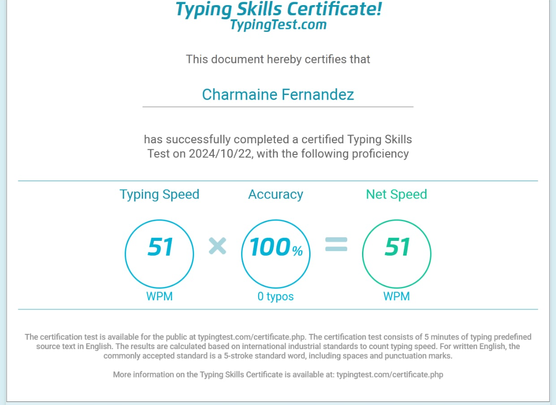 Typing Certificate