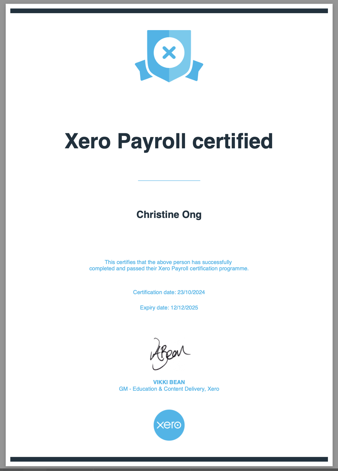 Xero Payroll Certificate