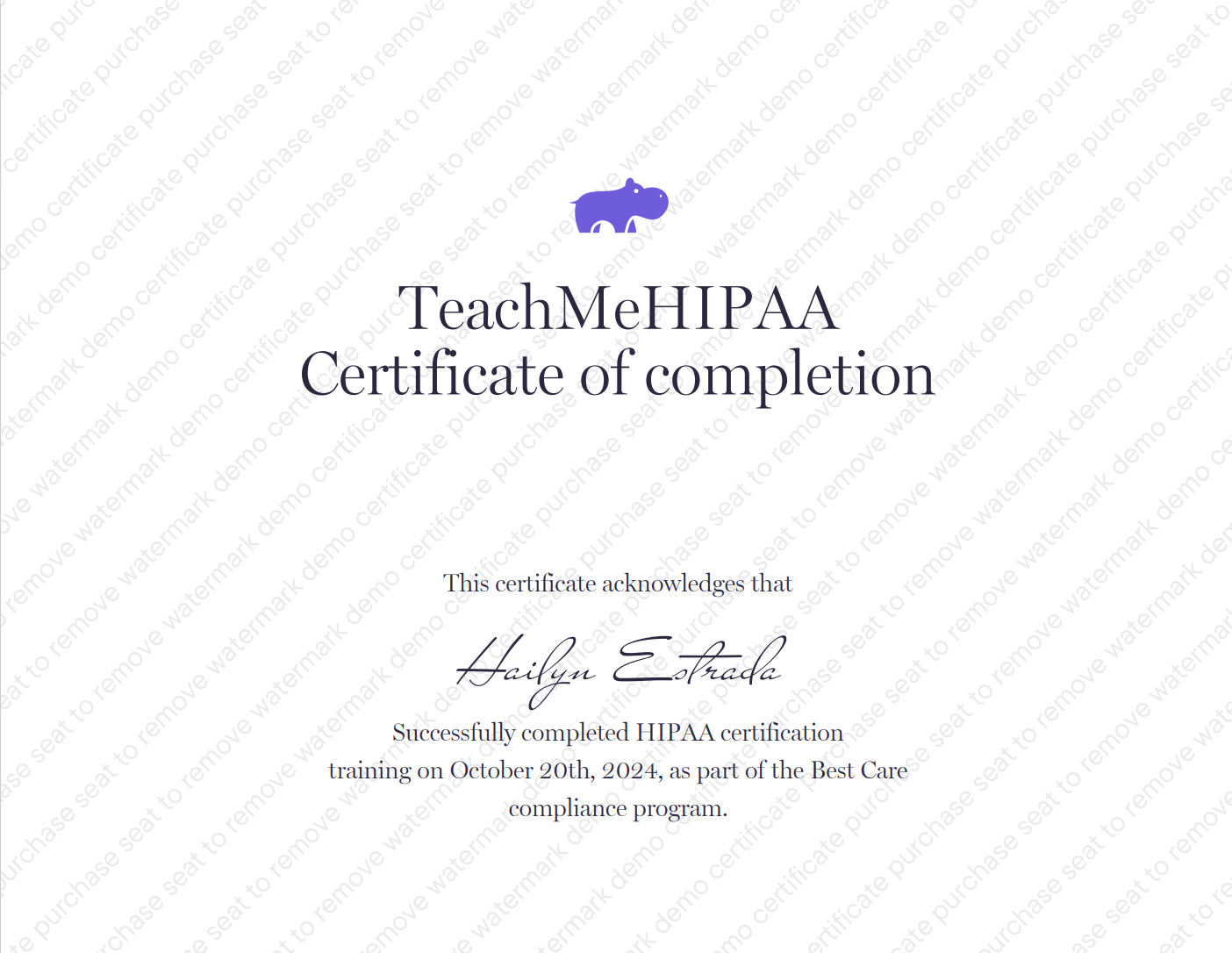 HIPAA certificate