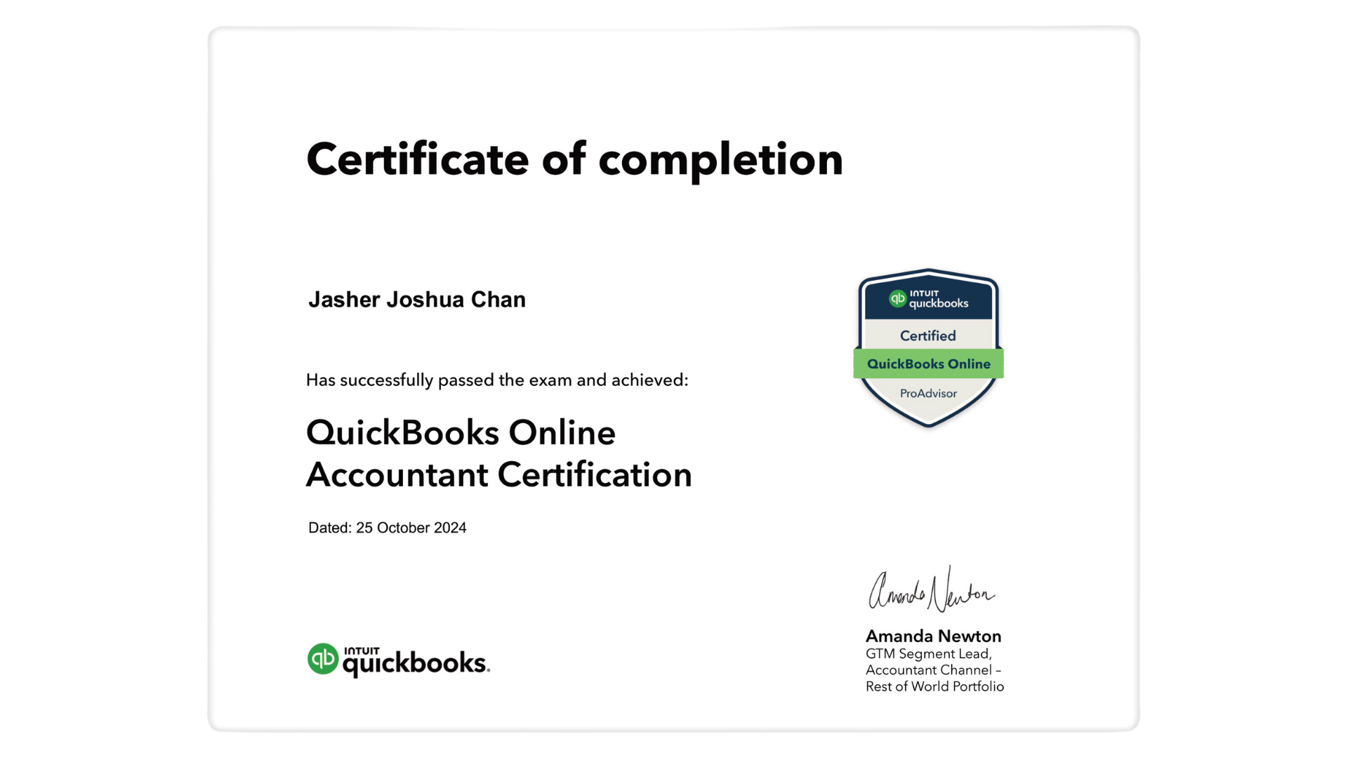 QuickBooks ProAdvisor Certificate