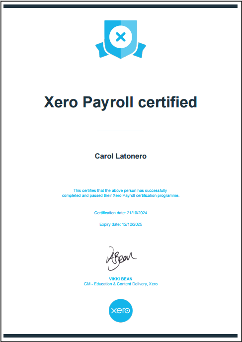 Xero Payroll Certificate