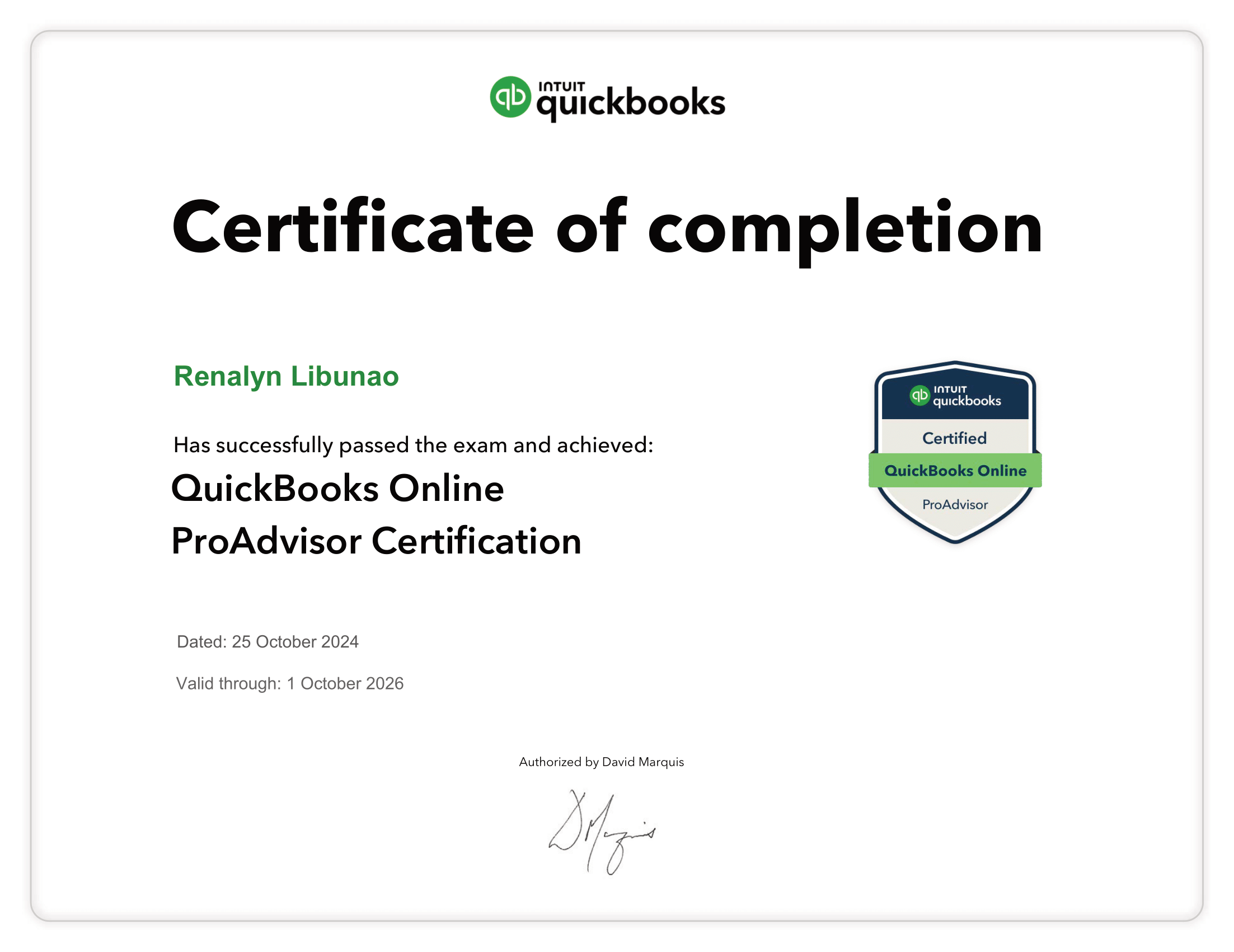 Certified Quickbooks Online Proadvisor