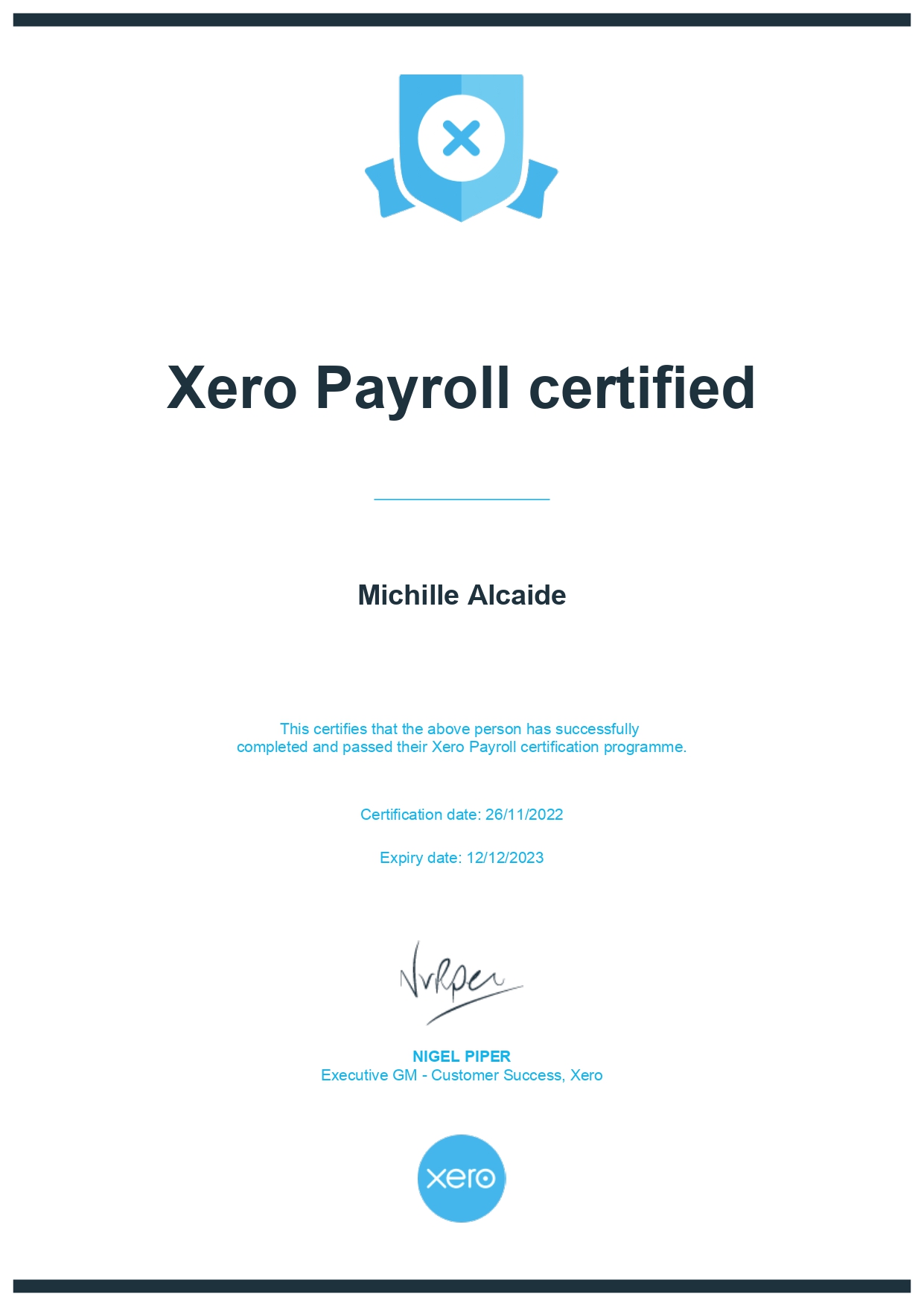 Xero Payroll Certificate