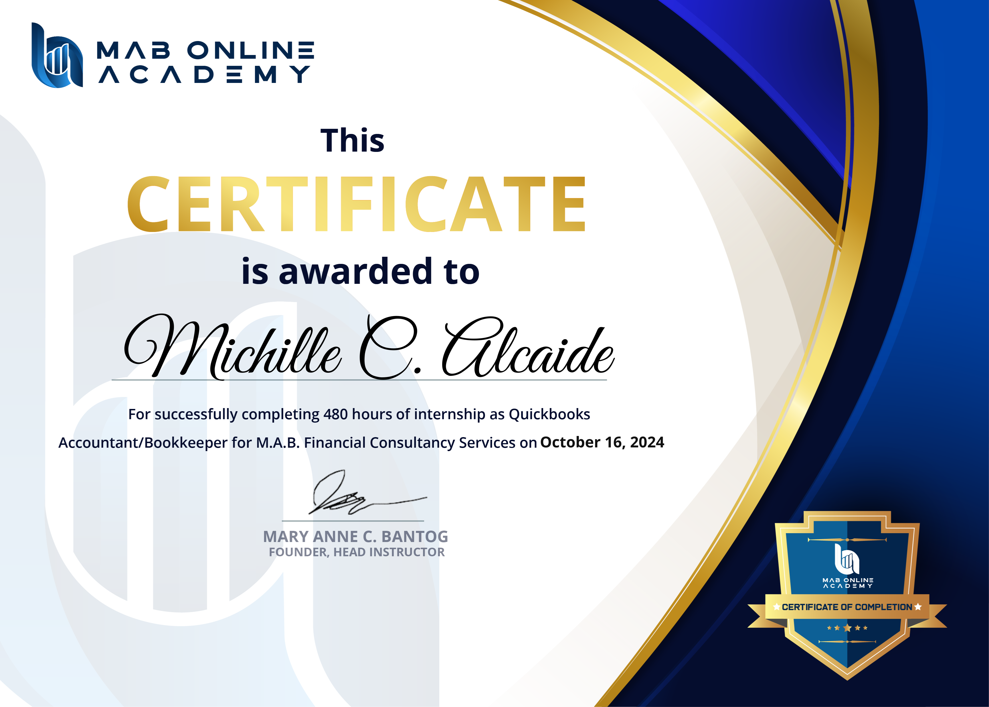 MAB OJT Certificate