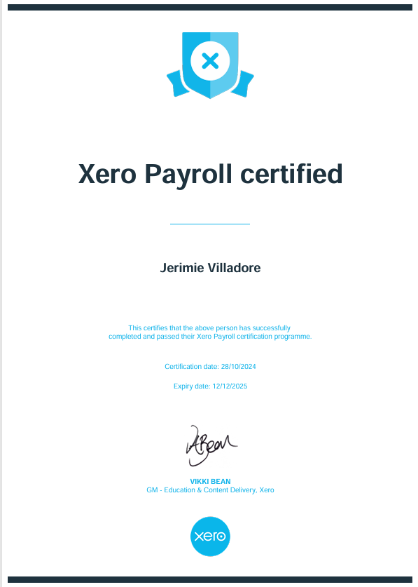 Xero Payroll Certificate