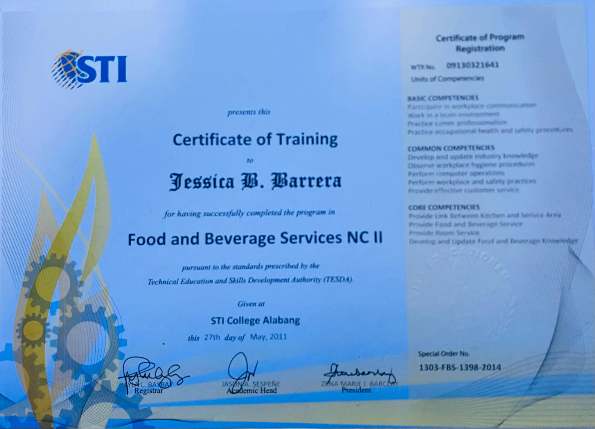 NC II F and B Certificate