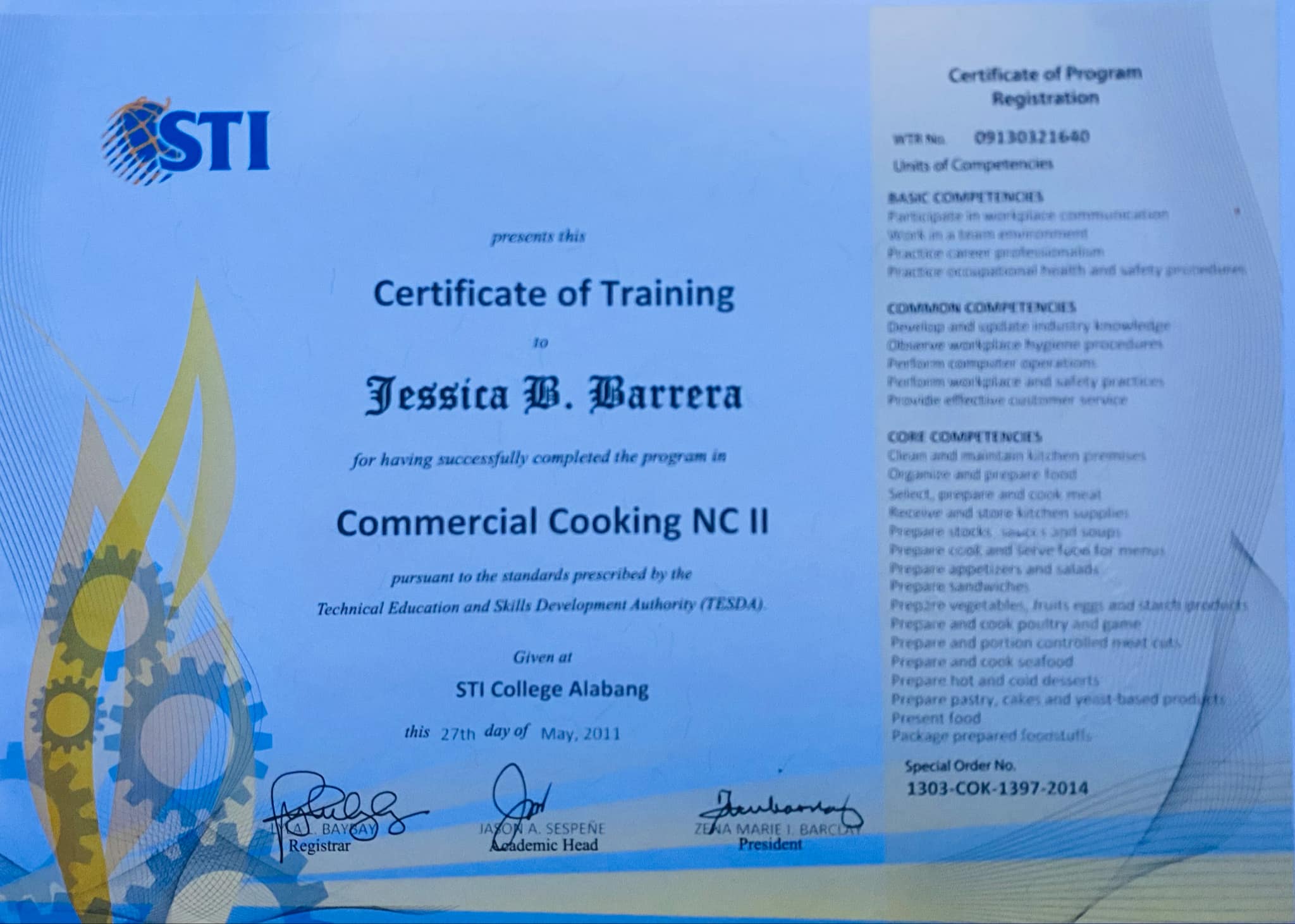 NC II Cooking Certificate