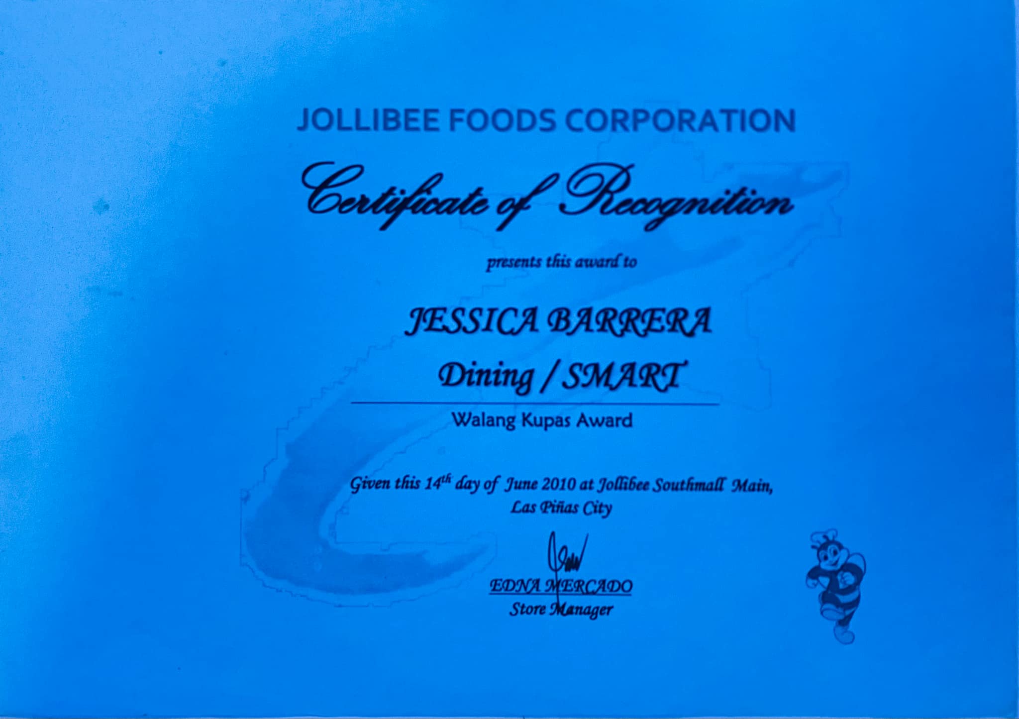 Jollibee certificate