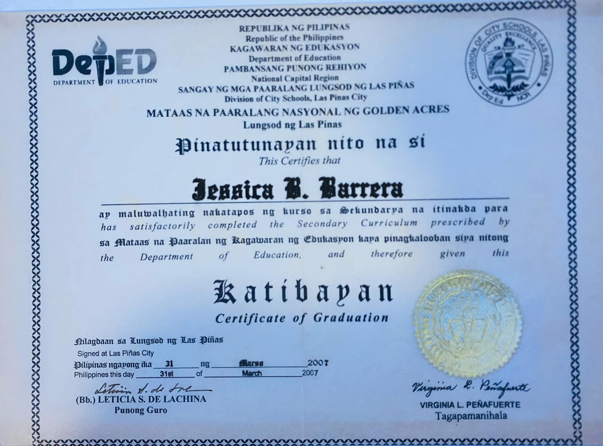 HS Diploma Certificate