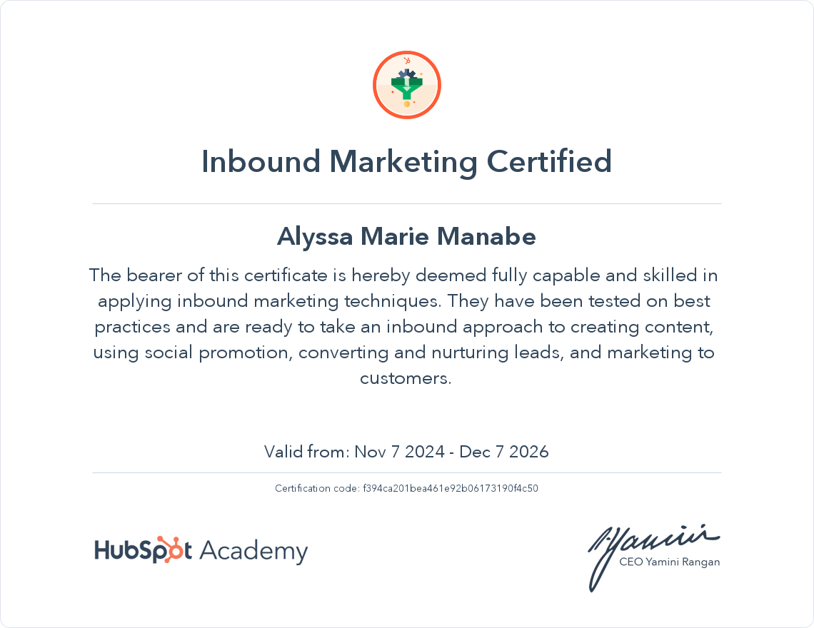 Inbound Marketing Certificate