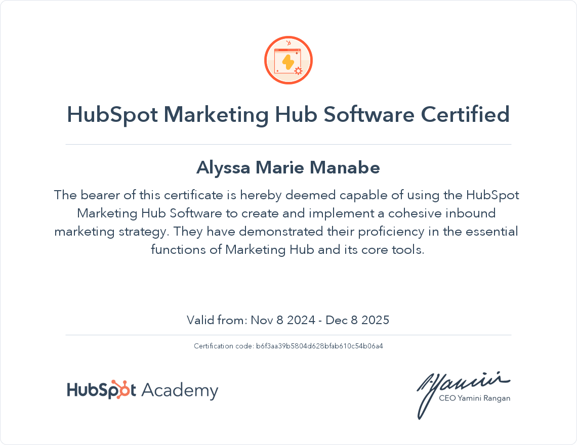 HubSpot Marketing Hub Software Certificate