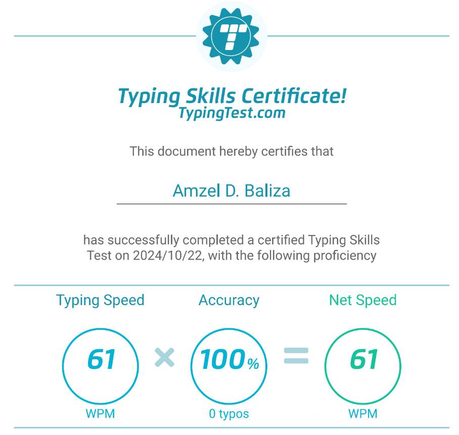 Typing Certificate