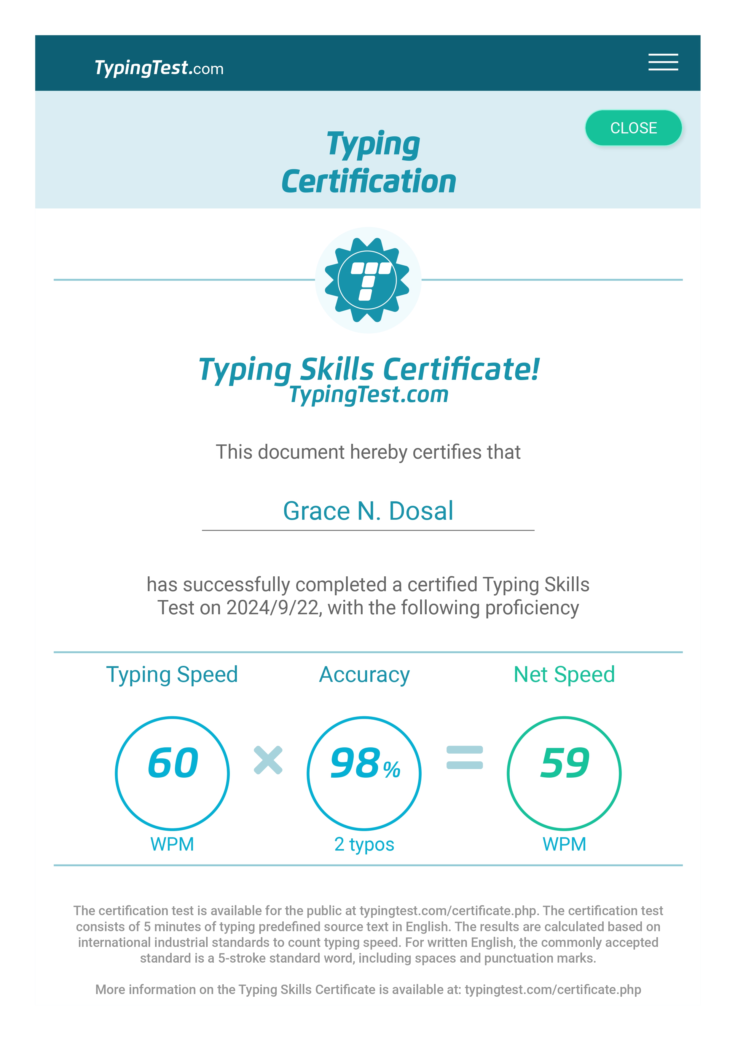 Typing Certification