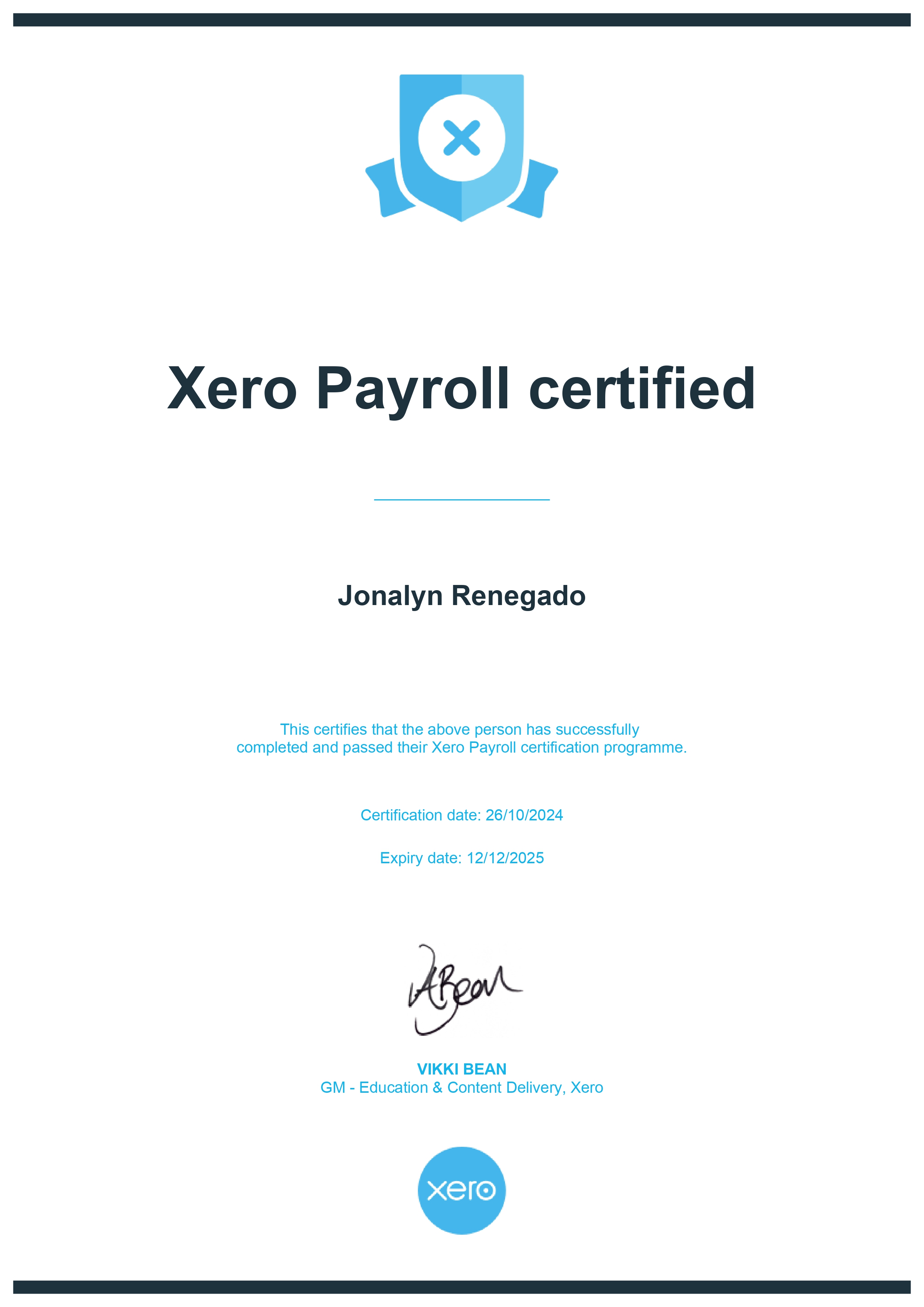 Xero Payroll Certificate