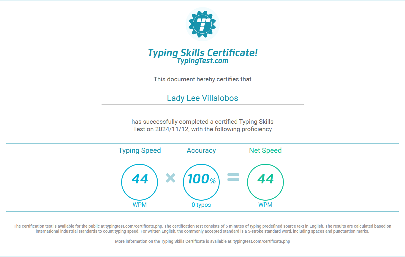 Typing Skills Certificate