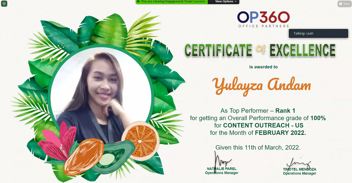 CONTENT OUTREACH - US  TOP PERFORMER