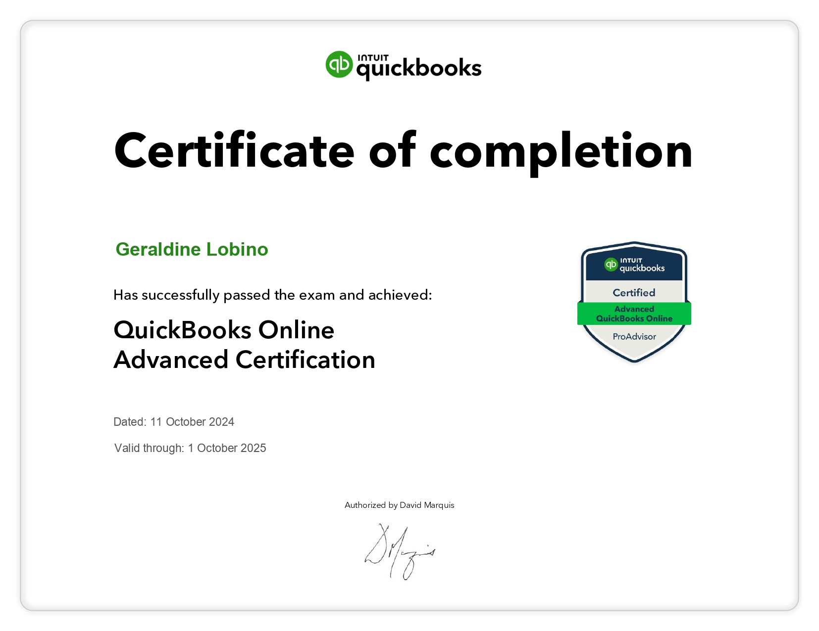 QuickBooks Online Advanced Certificate