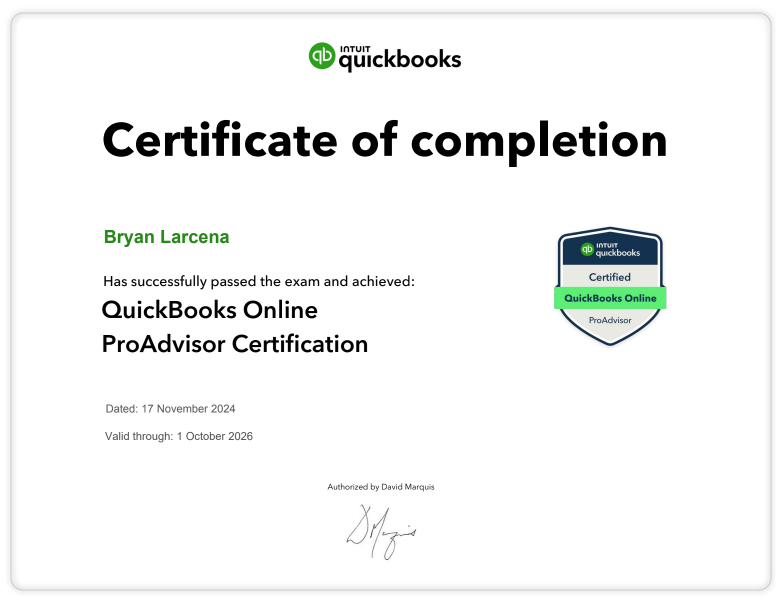 Quickbooks ProAdvisor Certificate