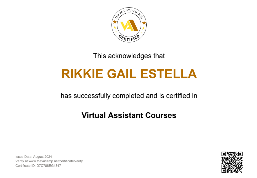 Virtual Assistant Certificate