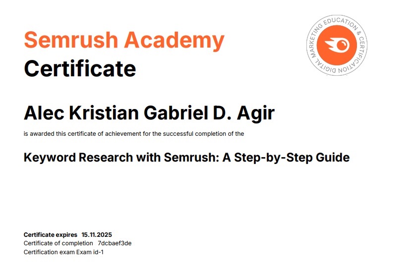 SEMRush Keyword Certificate