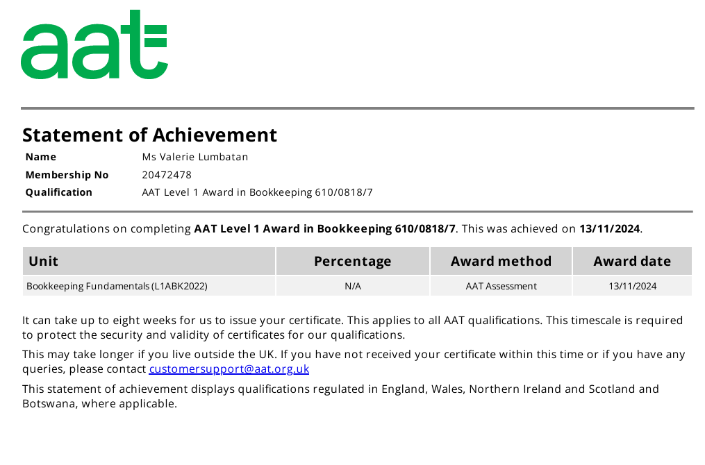 AAT L1 BOOKKEEPING