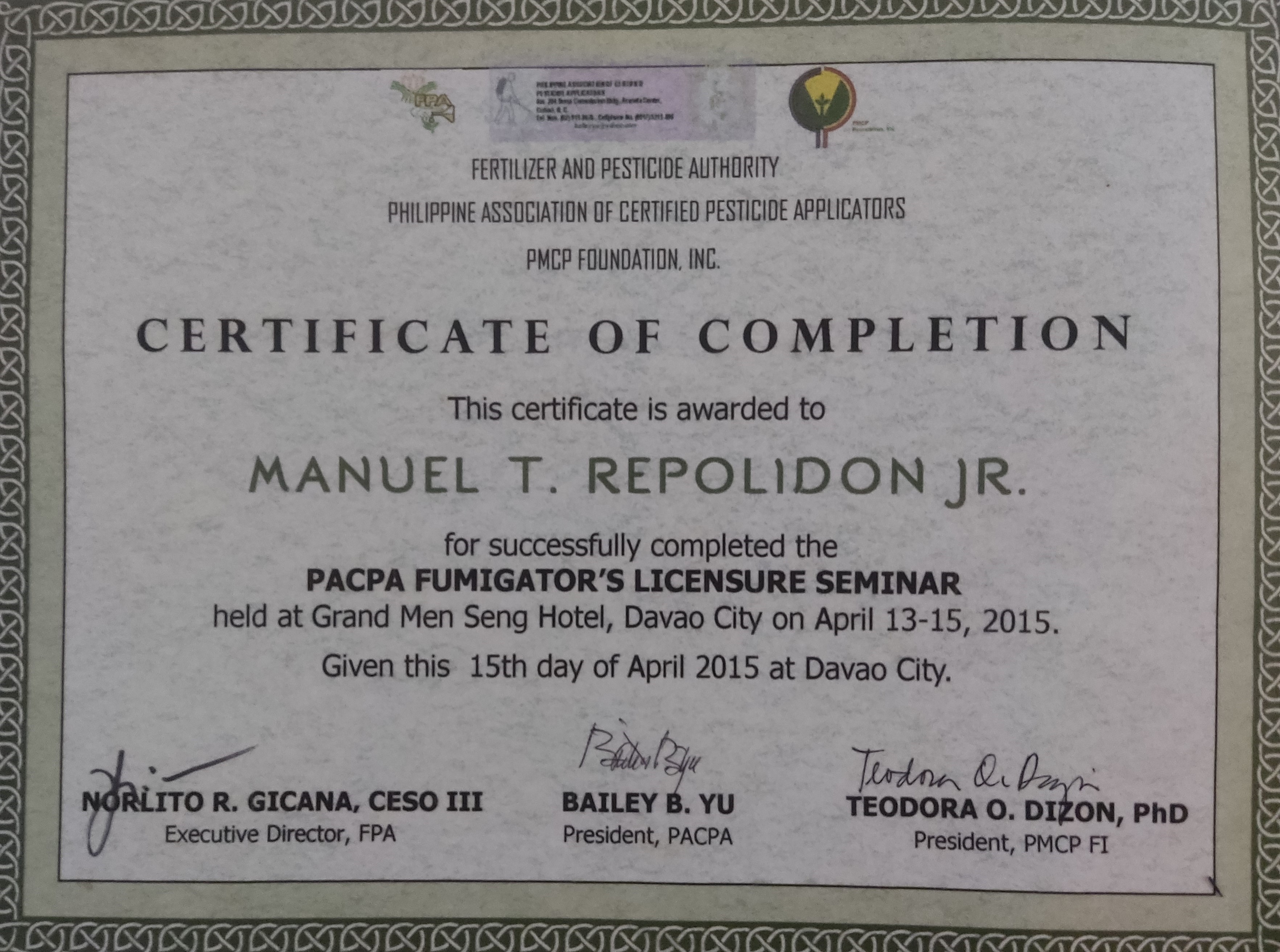 PACPA FUMIGATOR LICENSURE SEMINAR