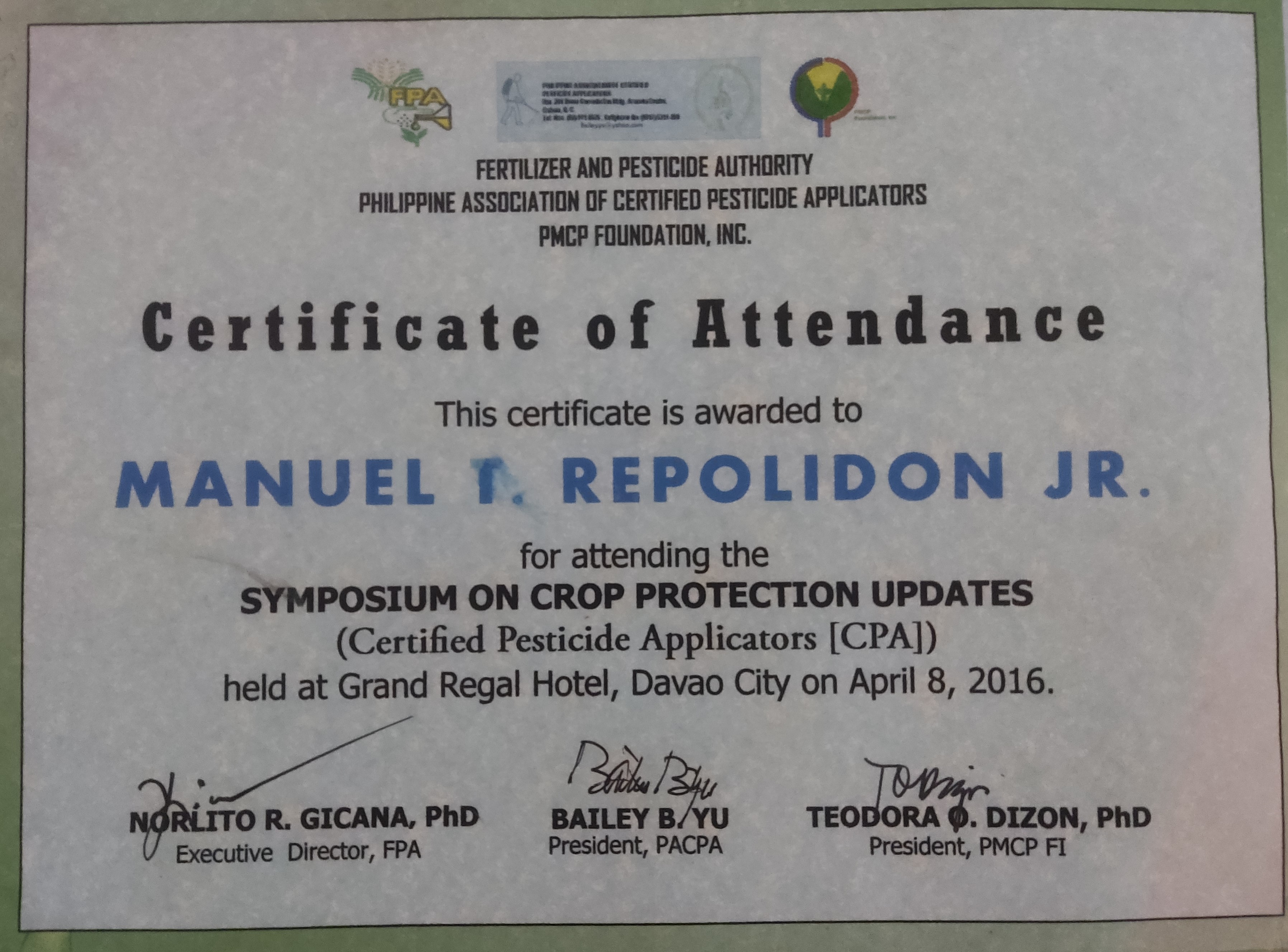 CERTIFIED PESTICIDE APPLICATOR (CPA)