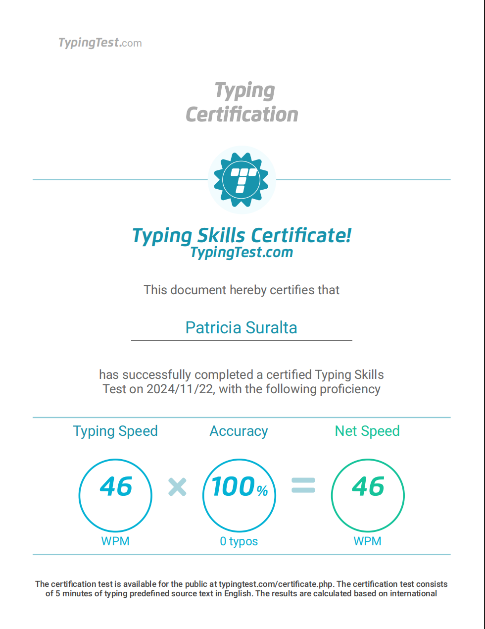 Typing Certification
