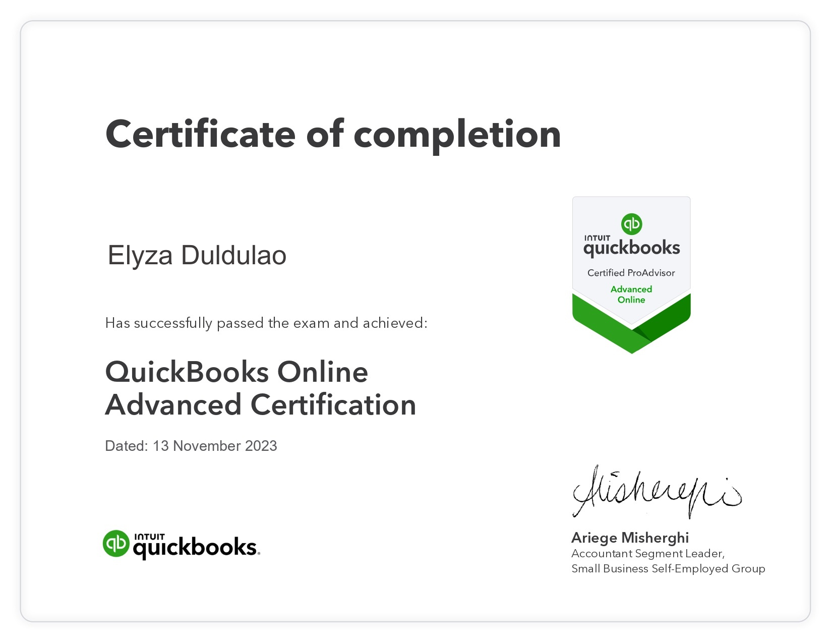 Certified QuickBooks Online Advanced Certification