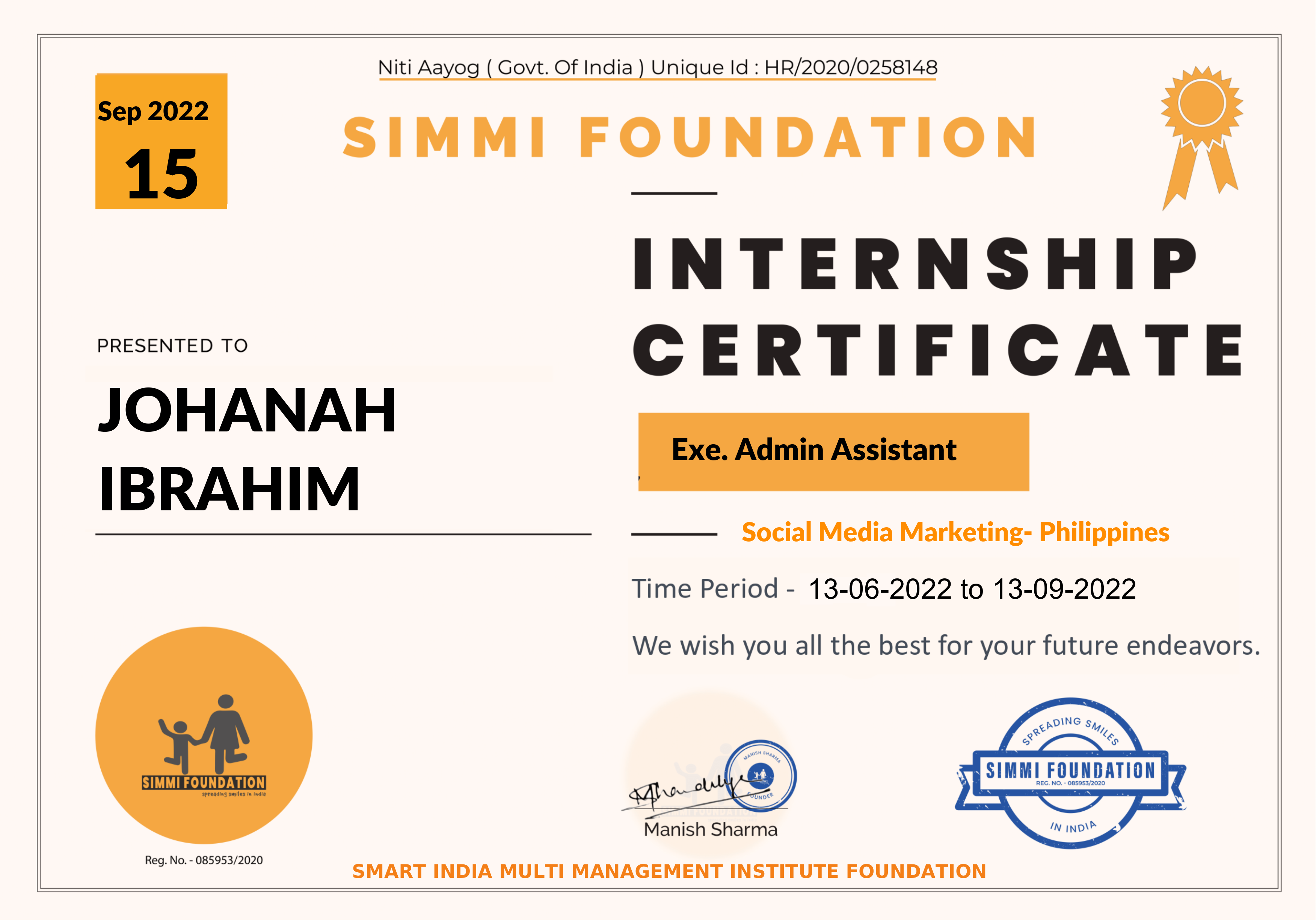 Internship Certificate