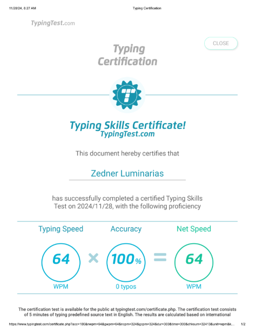 Typing Skills Certificate